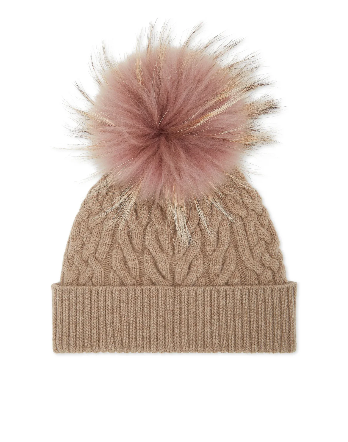 Wool Beanie with Real Fur, цвет: Бежевый