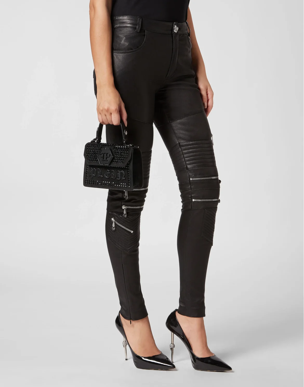 Small Suede Handle Bag Superheroine GOTHIC PLEIN, цвет: Черный