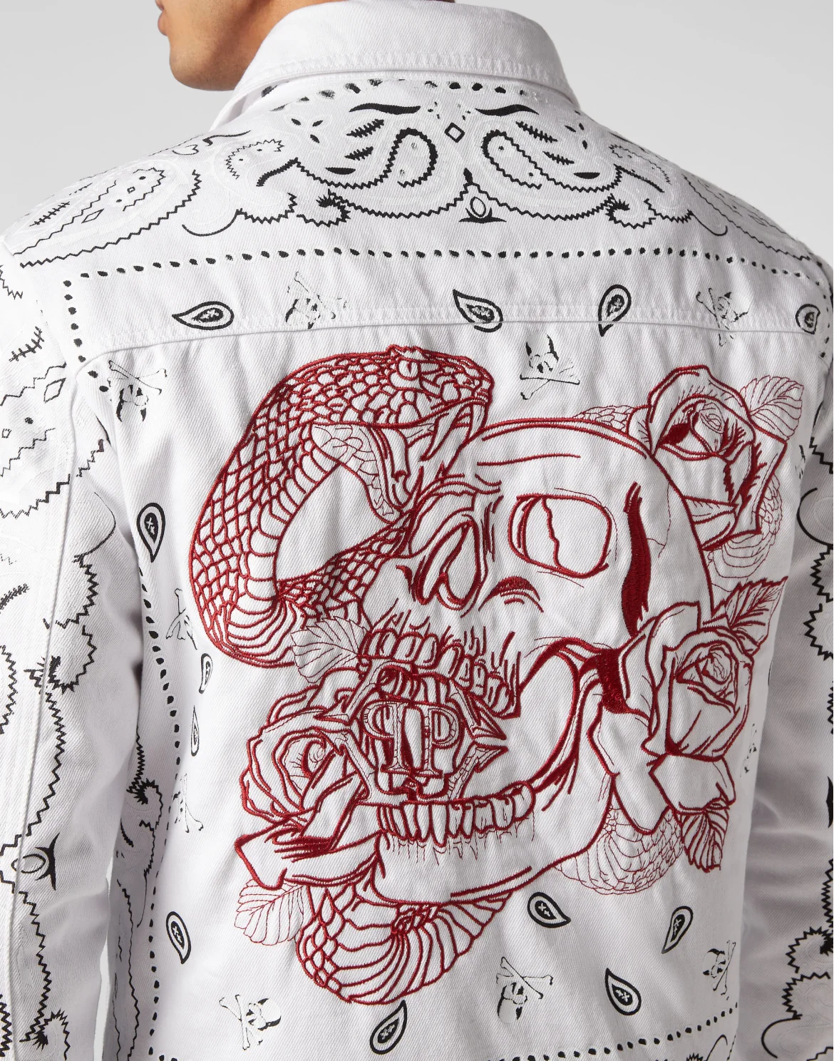 Embroidered Denim Jacket Paisley Bandana, цвет: Белый