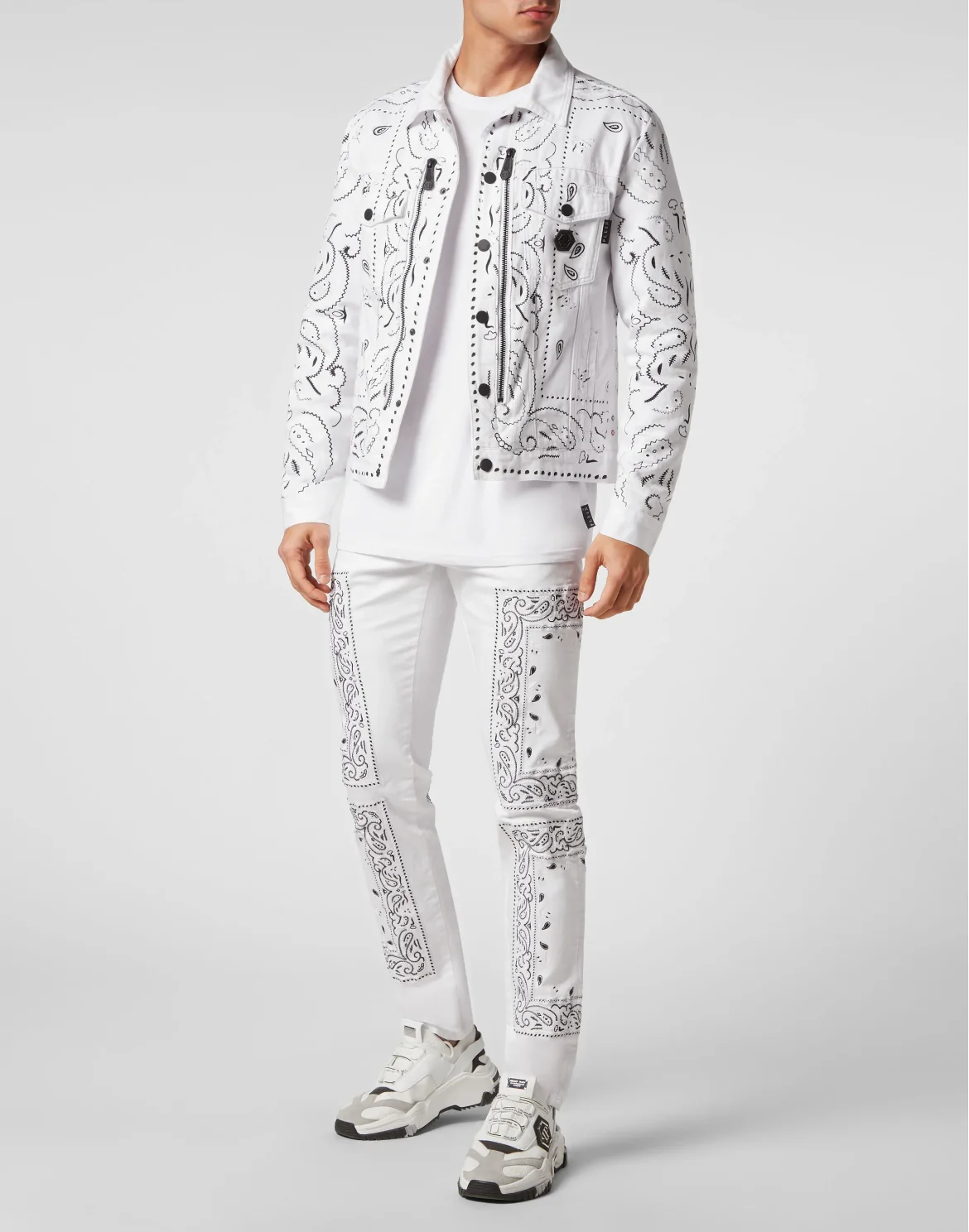 Embroidered Denim Jacket Paisley Bandana, цвет: Белый