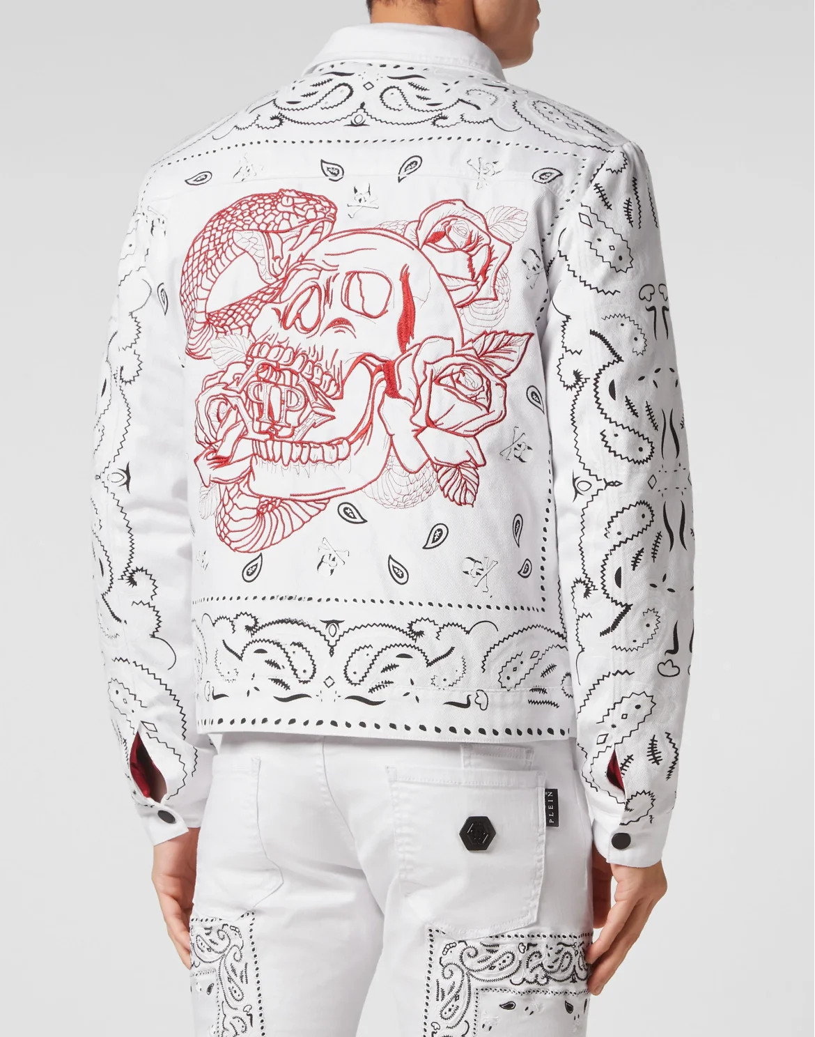 Embroidered Denim Jacket Paisley Bandana, цвет: Белый