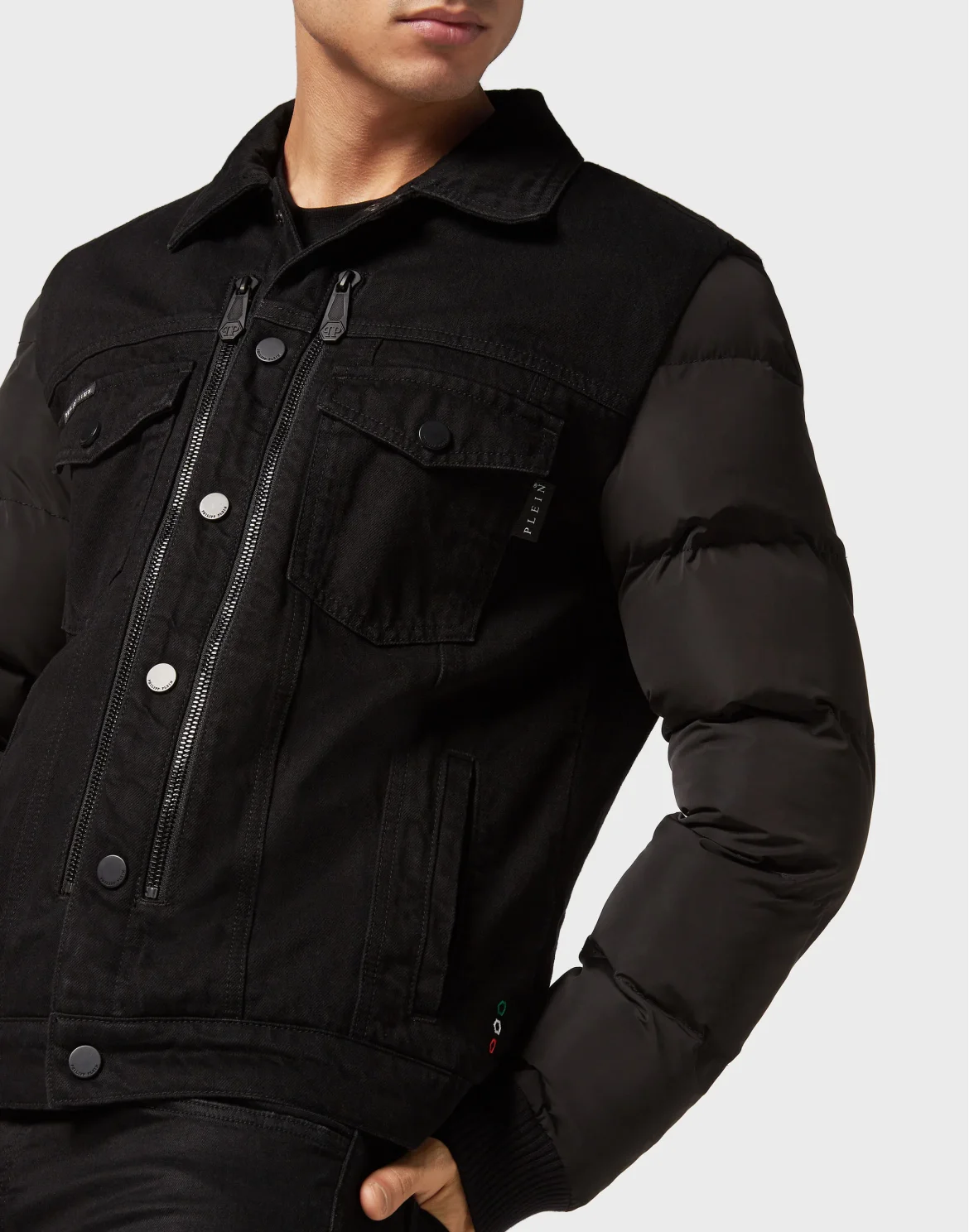 Denim Puffer Jacket Gothic Plein, цвет: Черный
