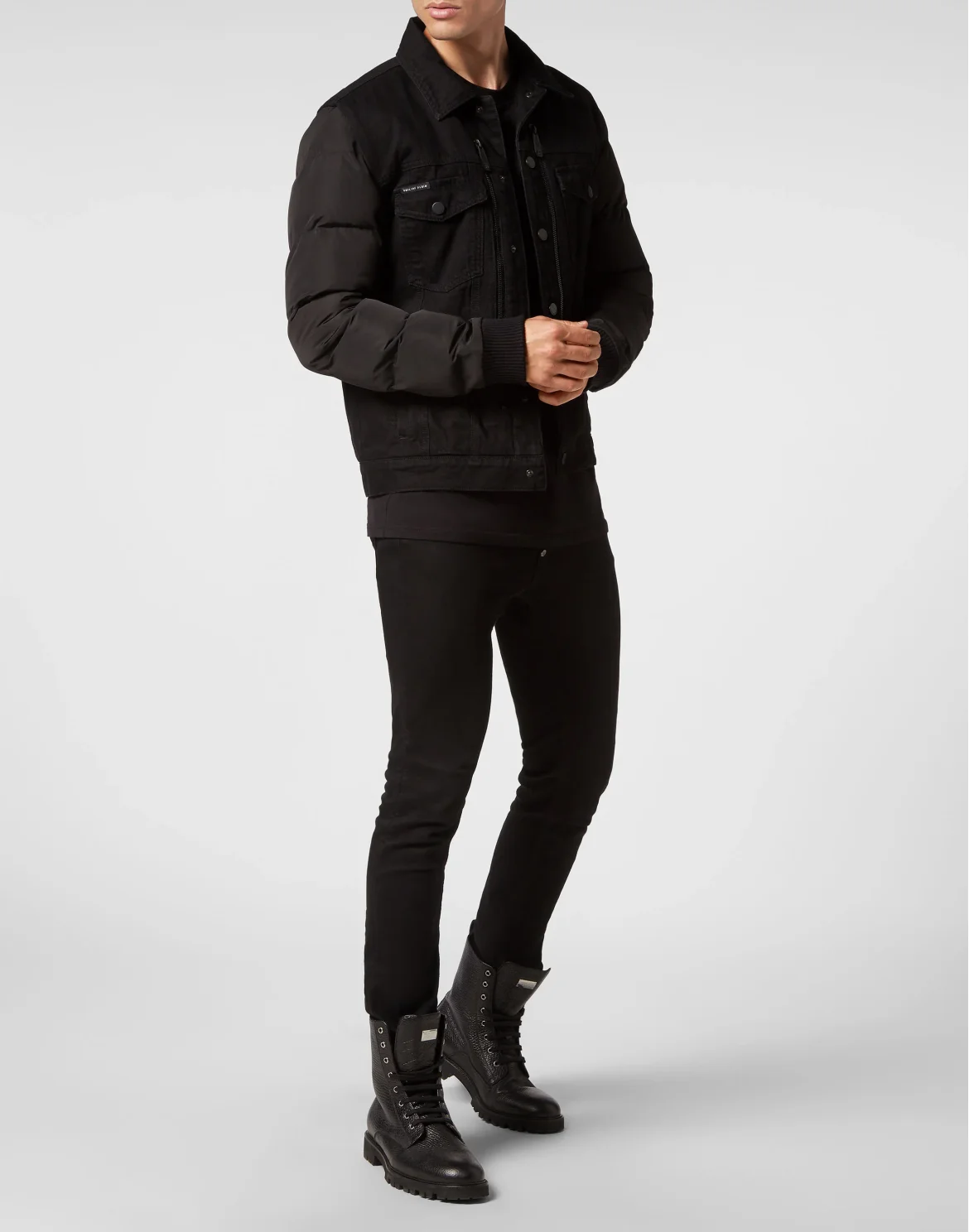 Denim Puffer Jacket Gothic Plein, цвет: Черный