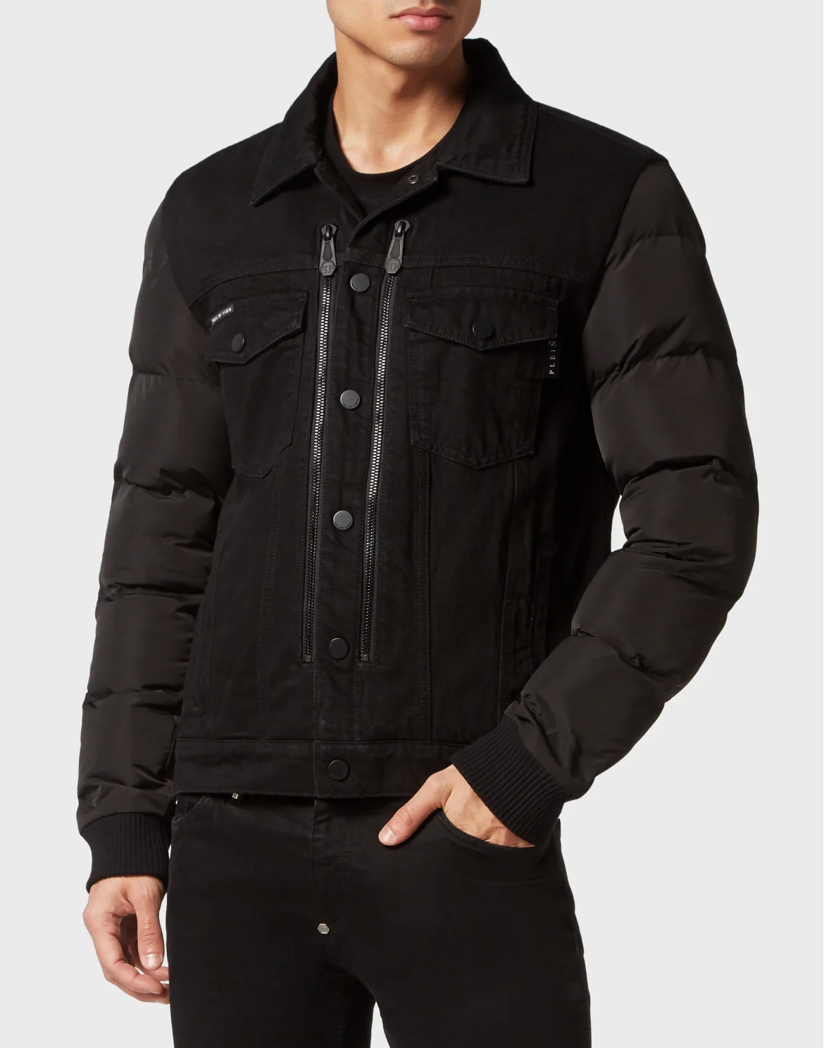 Denim Puffer Jacket Gothic Plein, цвет: Черный