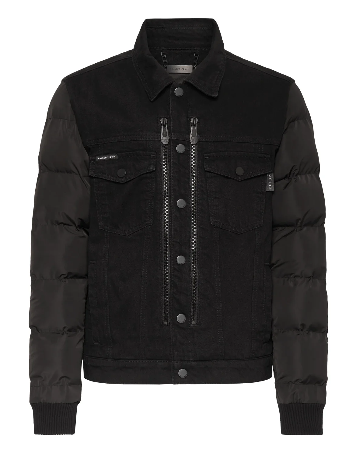 Denim Puffer Jacket Gothic Plein, цвет: Черный