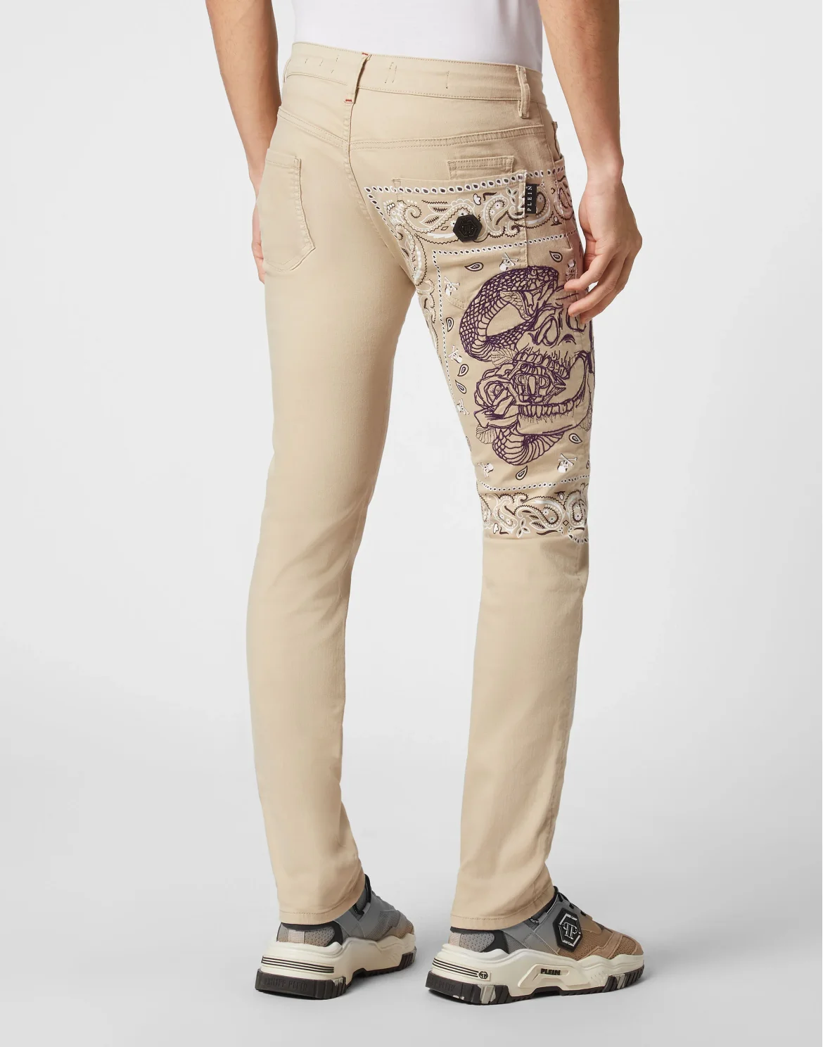 Embroidered Denim Trousers Super Straight Cut Paisley Bandana, цвет: Бежевый