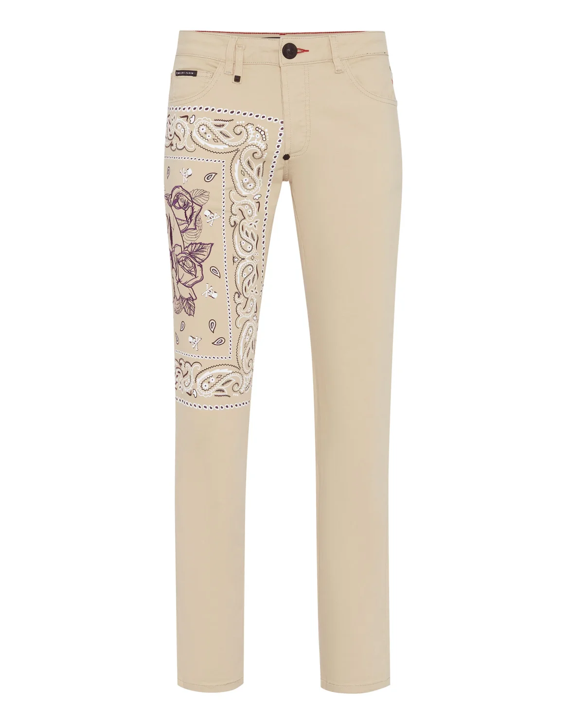 Embroidered Denim Trousers Super Straight Cut Paisley Bandana, цвет: Бежевый