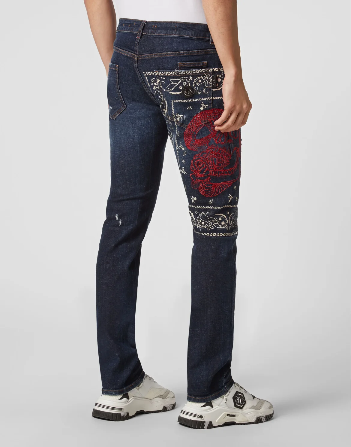 Embroidered Denim Trousers Super Straight Cut Paisley Bandana, цвет: Синий