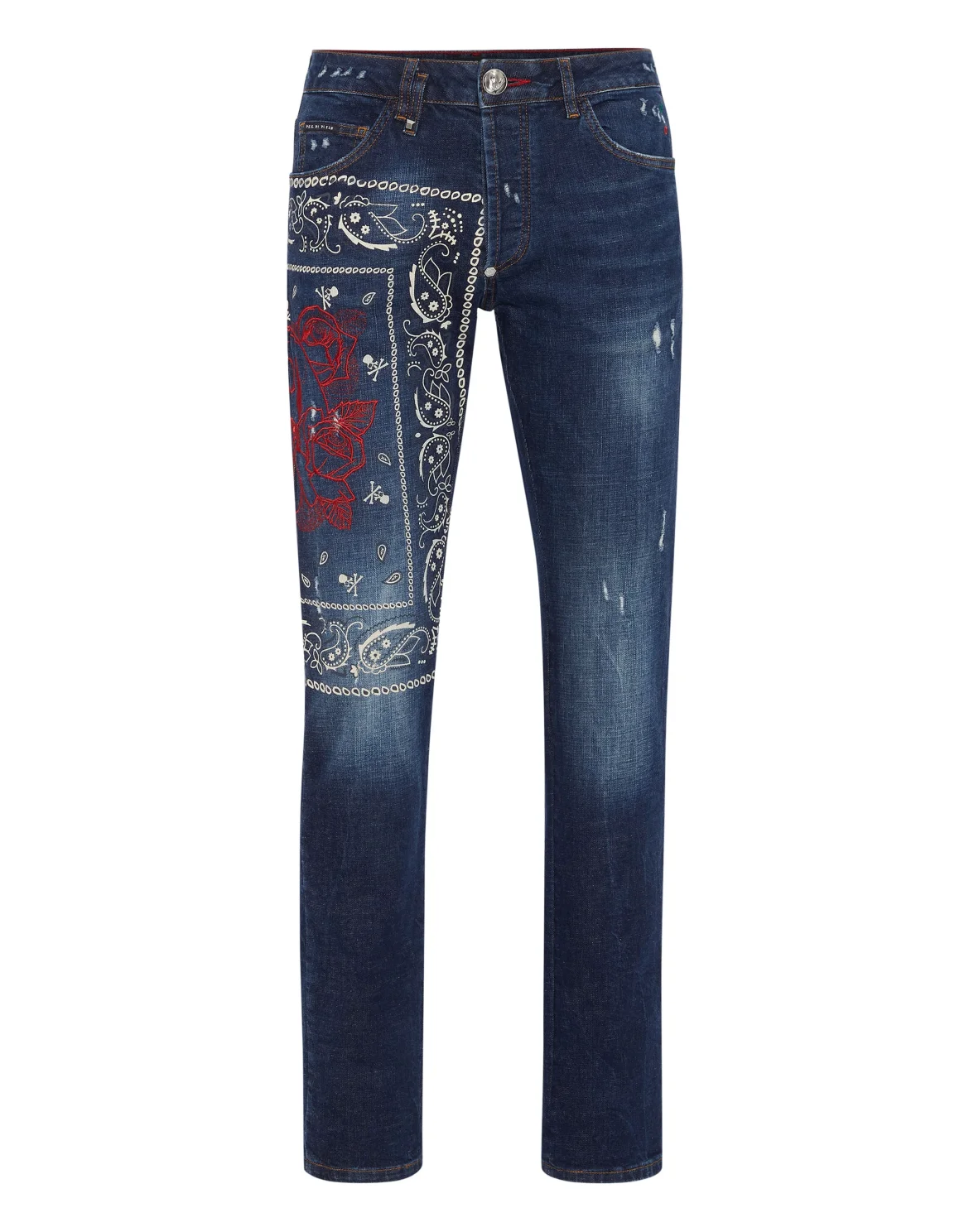 Embroidered Denim Trousers Super Straight Cut Paisley Bandana, цвет: Синий