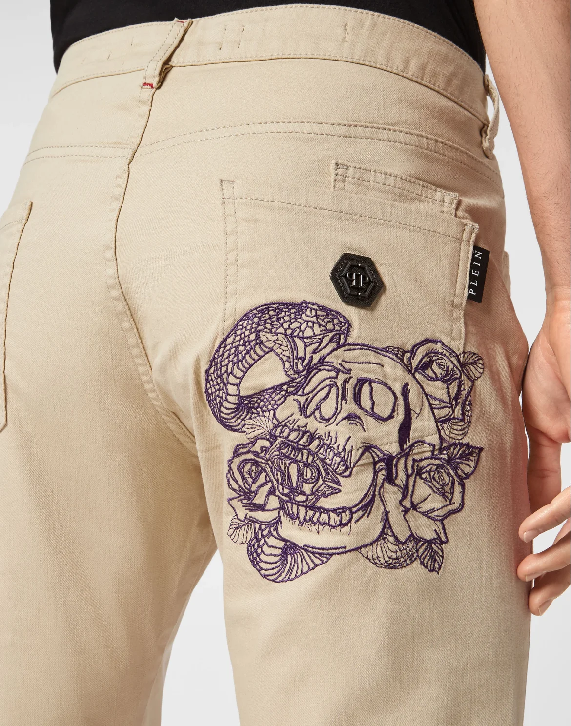 Embroidered Denim Trousers Super Straight Cut Paisley Bandana, цвет: Бежевый