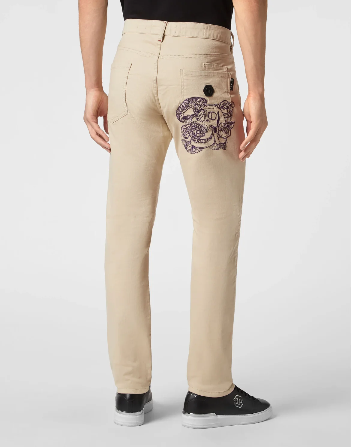 Embroidered Denim Trousers Super Straight Cut Paisley Bandana, цвет: Бежевый