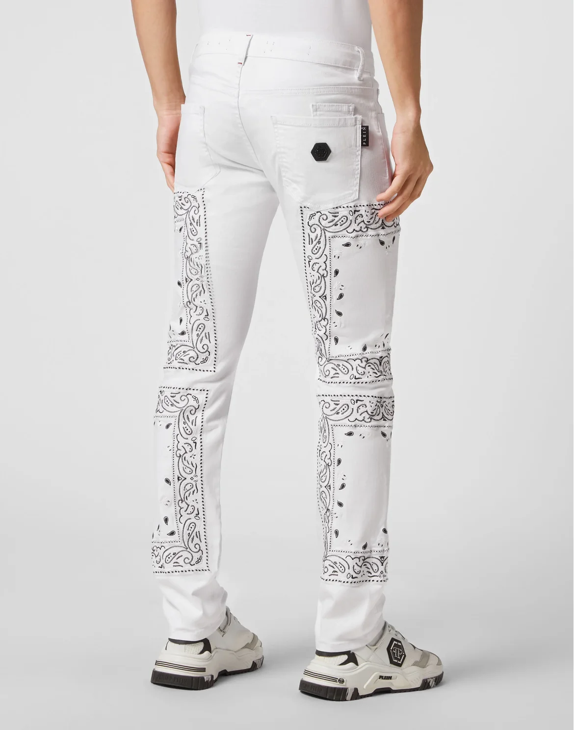 Embroidered Denim Trousers Super Straight Cut Paisley Bandana, цвет: Белый