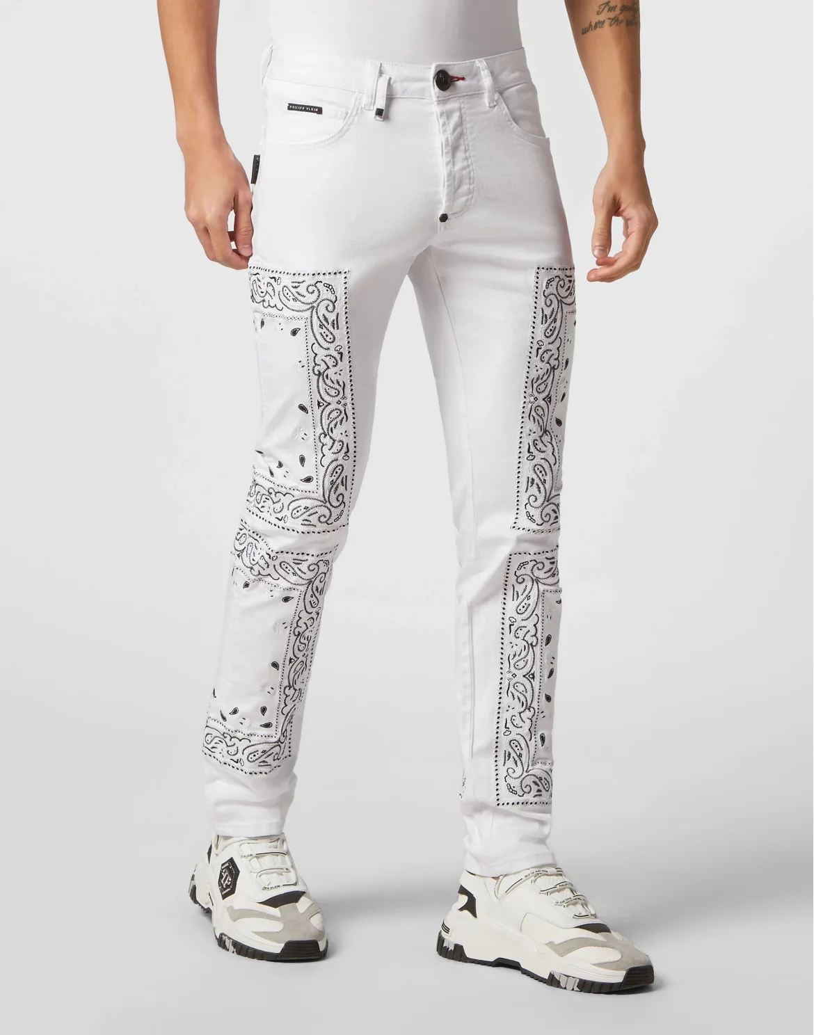 Embroidered Denim Trousers Super Straight Cut Paisley Bandana, цвет: Белый
