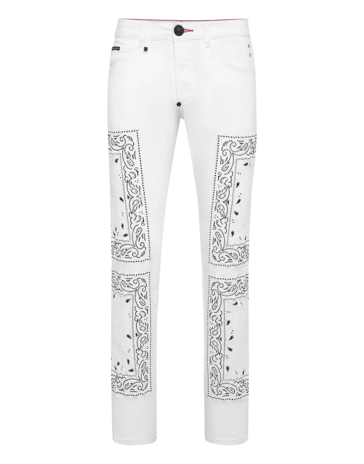 Embroidered Denim Trousers Super Straight Cut Paisley Bandana, цвет: Белый