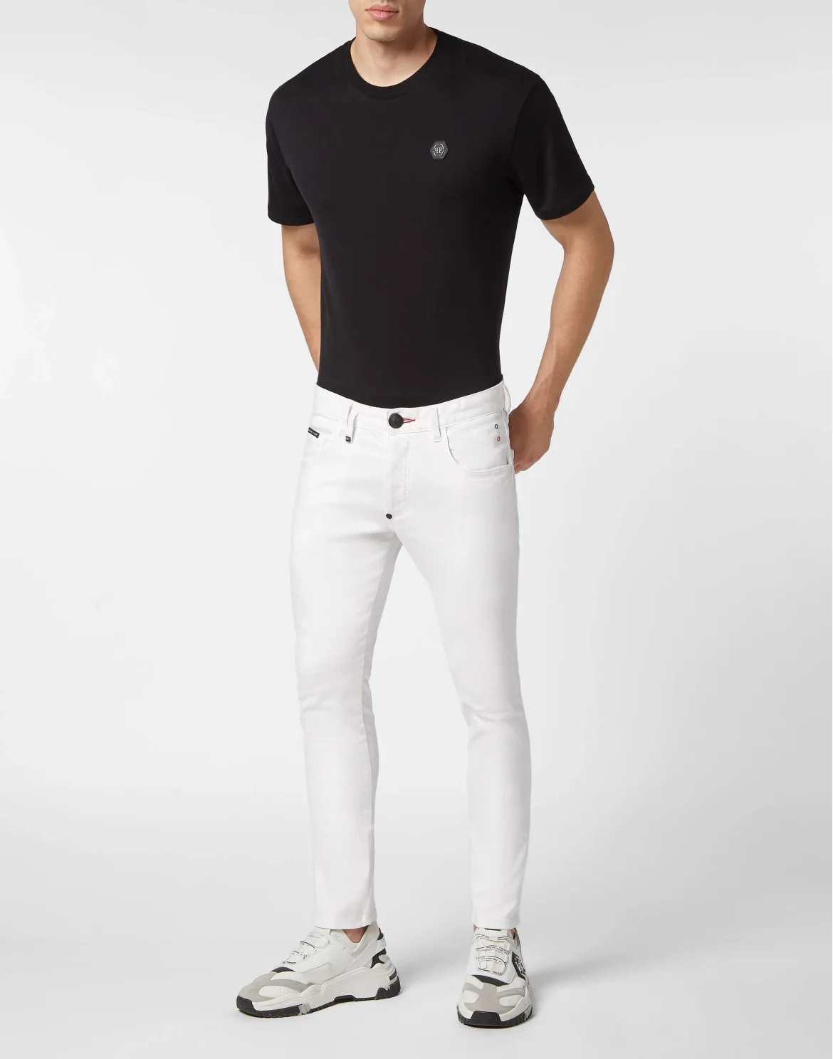 Embroidered Denim Trousers Skinny Fit Skull, цвет: Белый