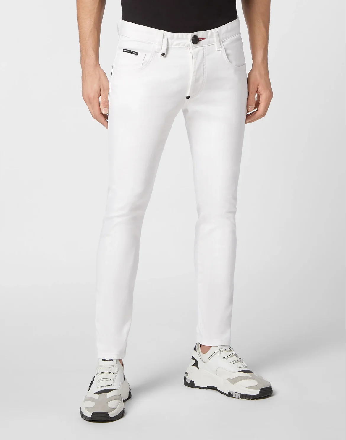 Embroidered Denim Trousers Skinny Fit Skull, цвет: Белый