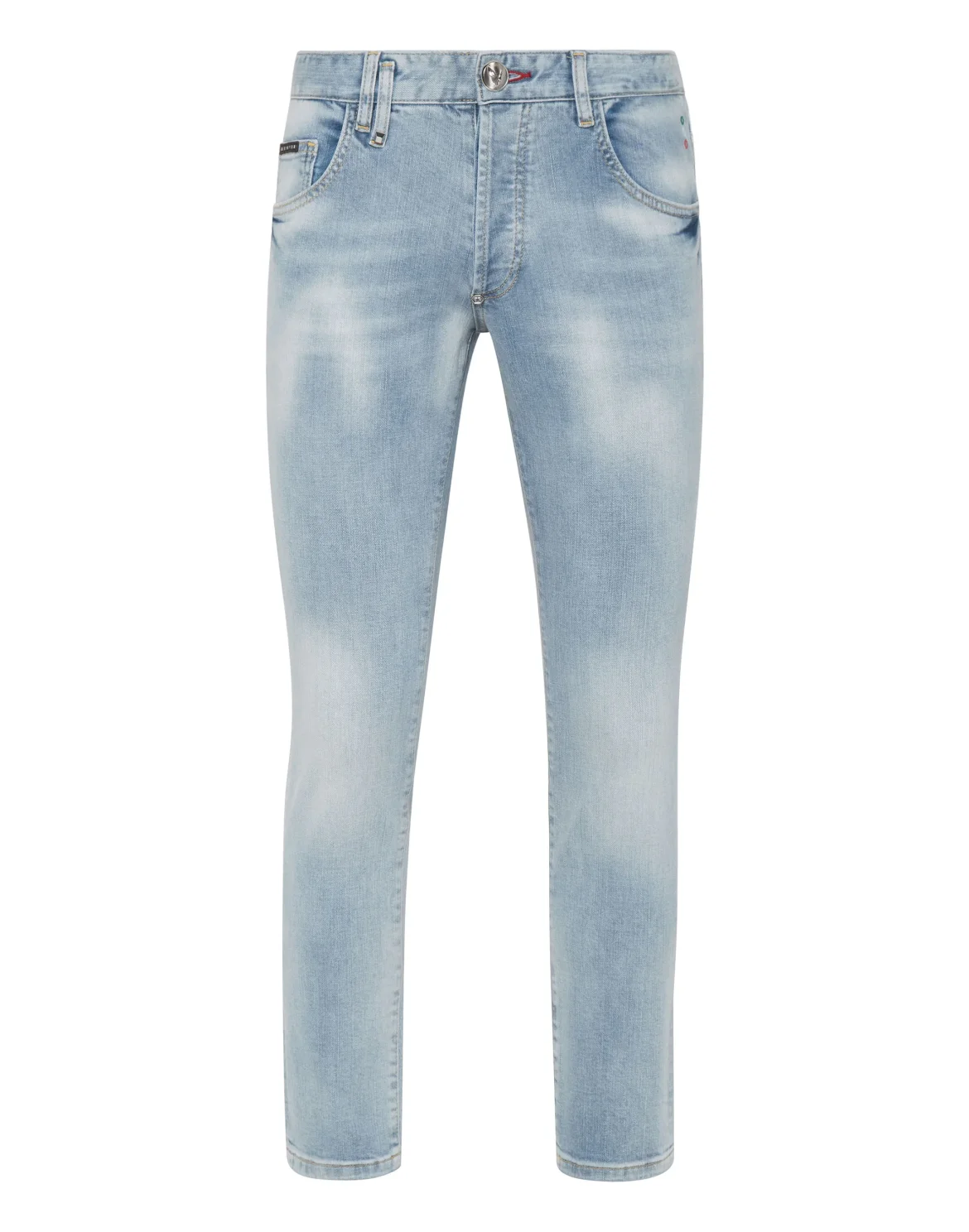 Embroidered Denim Trousers Skinny Fit Skull, цвет: Голубой