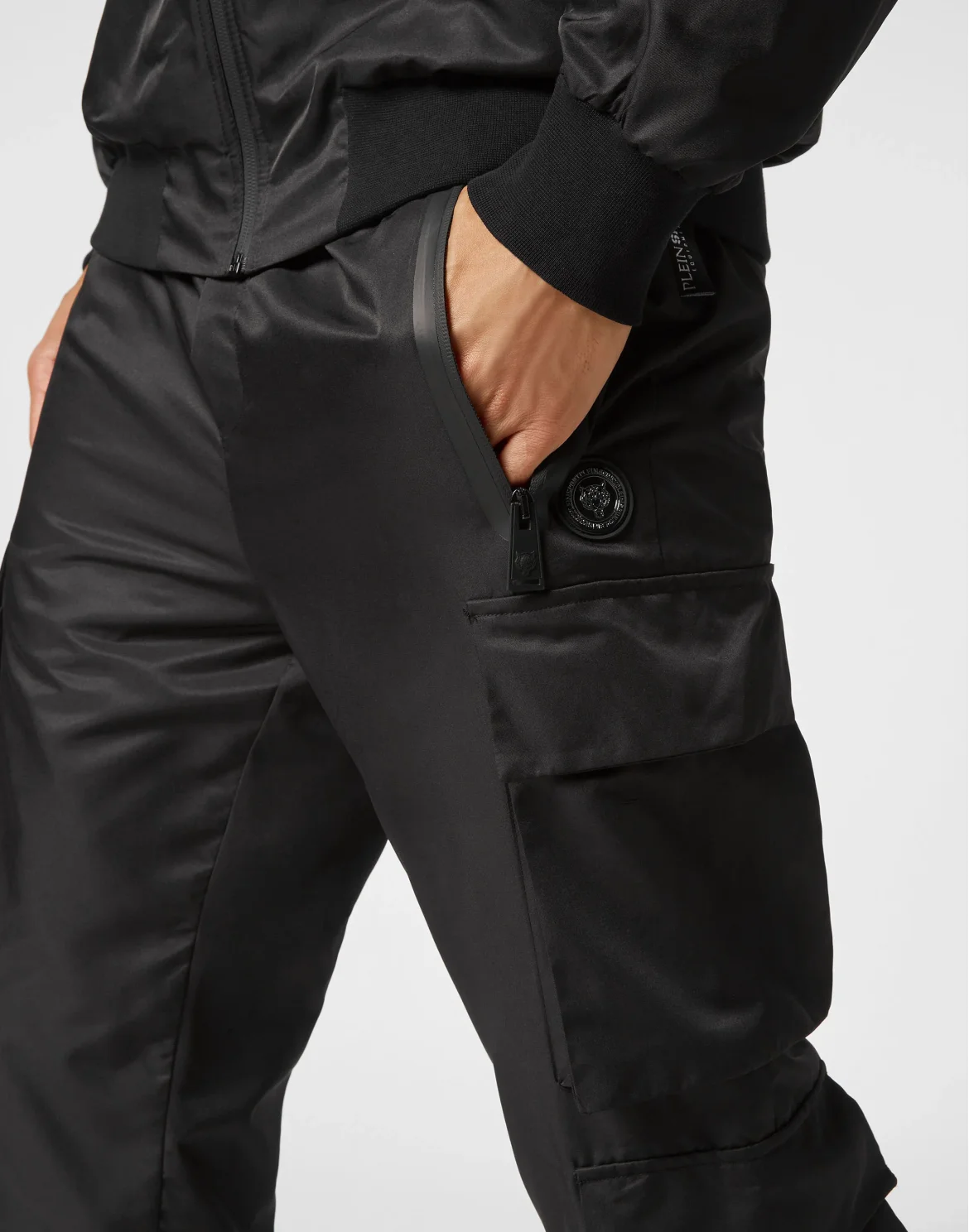 Nylon Jogging Tracksuit: Hoodie Jacket /Trousers Multi Pockets, цвет: Черный