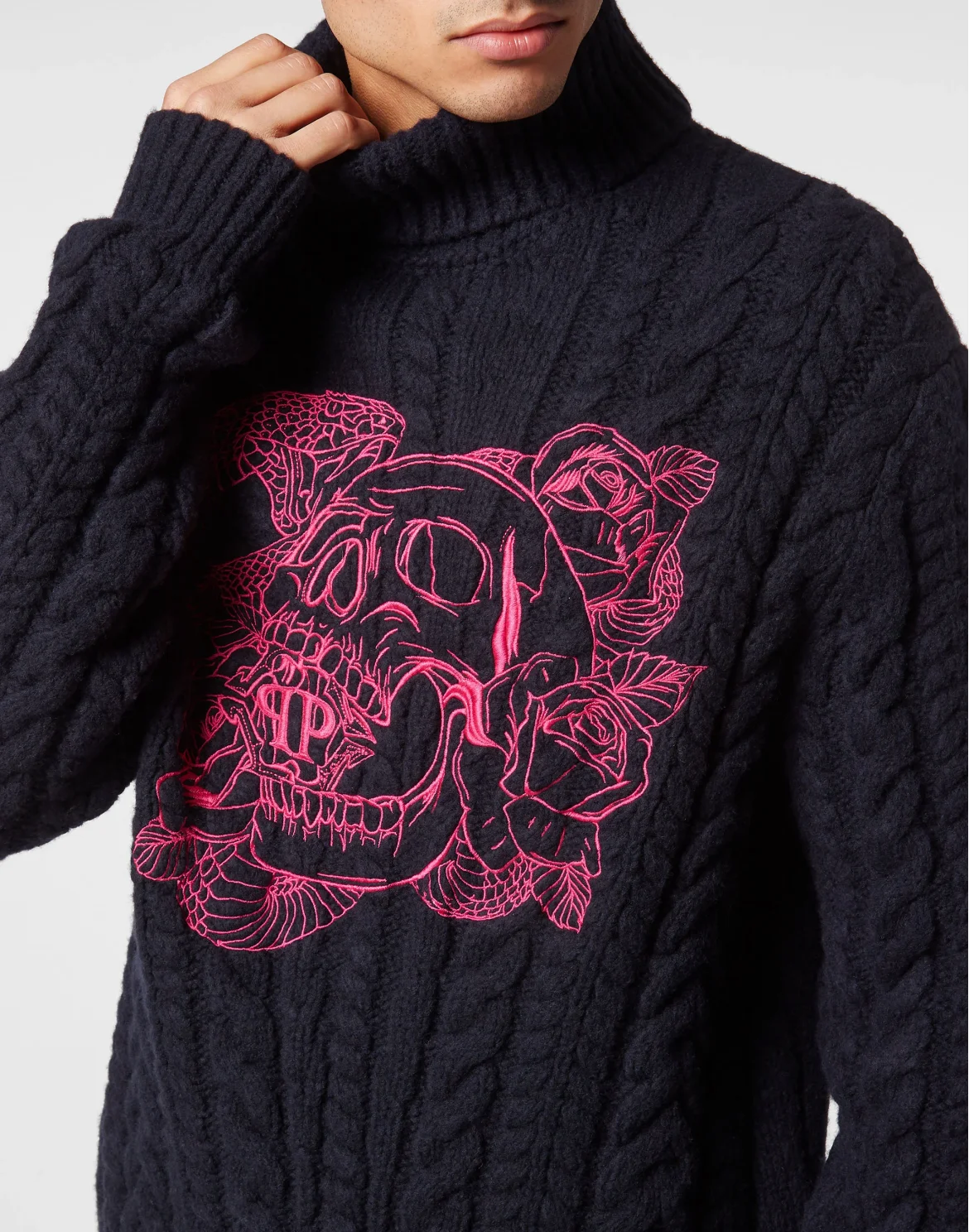 Wool Comfort Cable Knit Turtleneck LS Skull, цвет: Синий