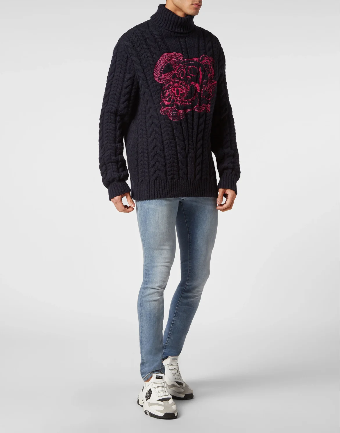 Wool Comfort Cable Knit Turtleneck LS Skull, цвет: Синий