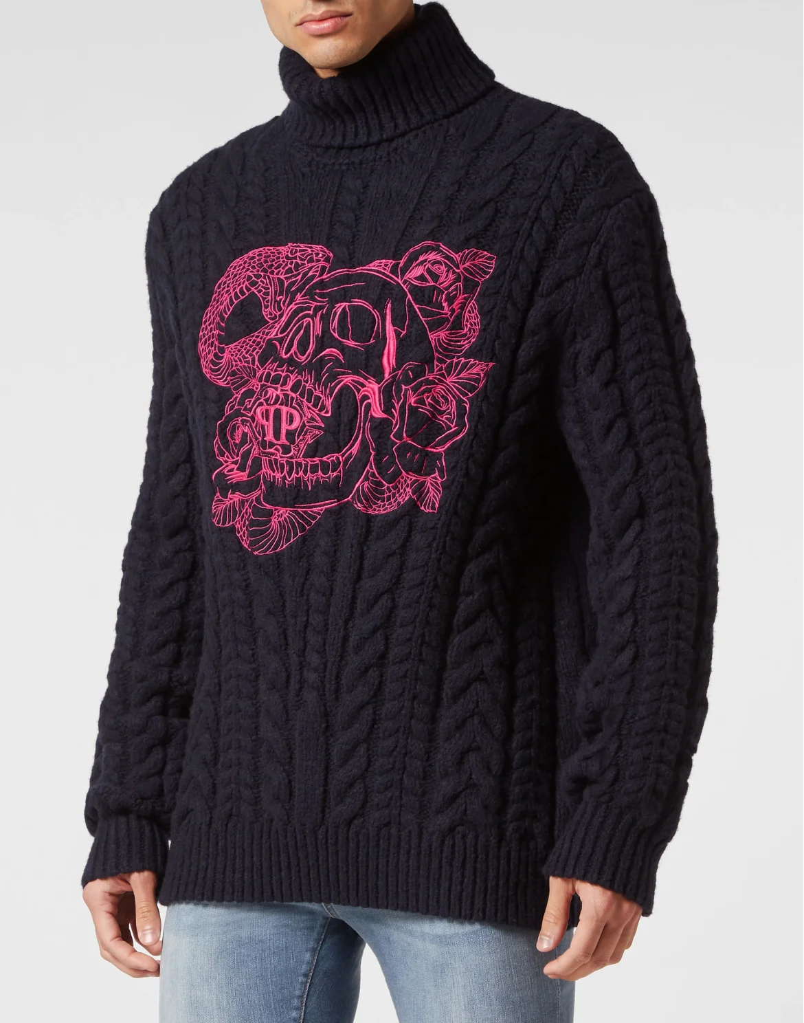 Wool Comfort Cable Knit Turtleneck LS Skull, цвет: Синий