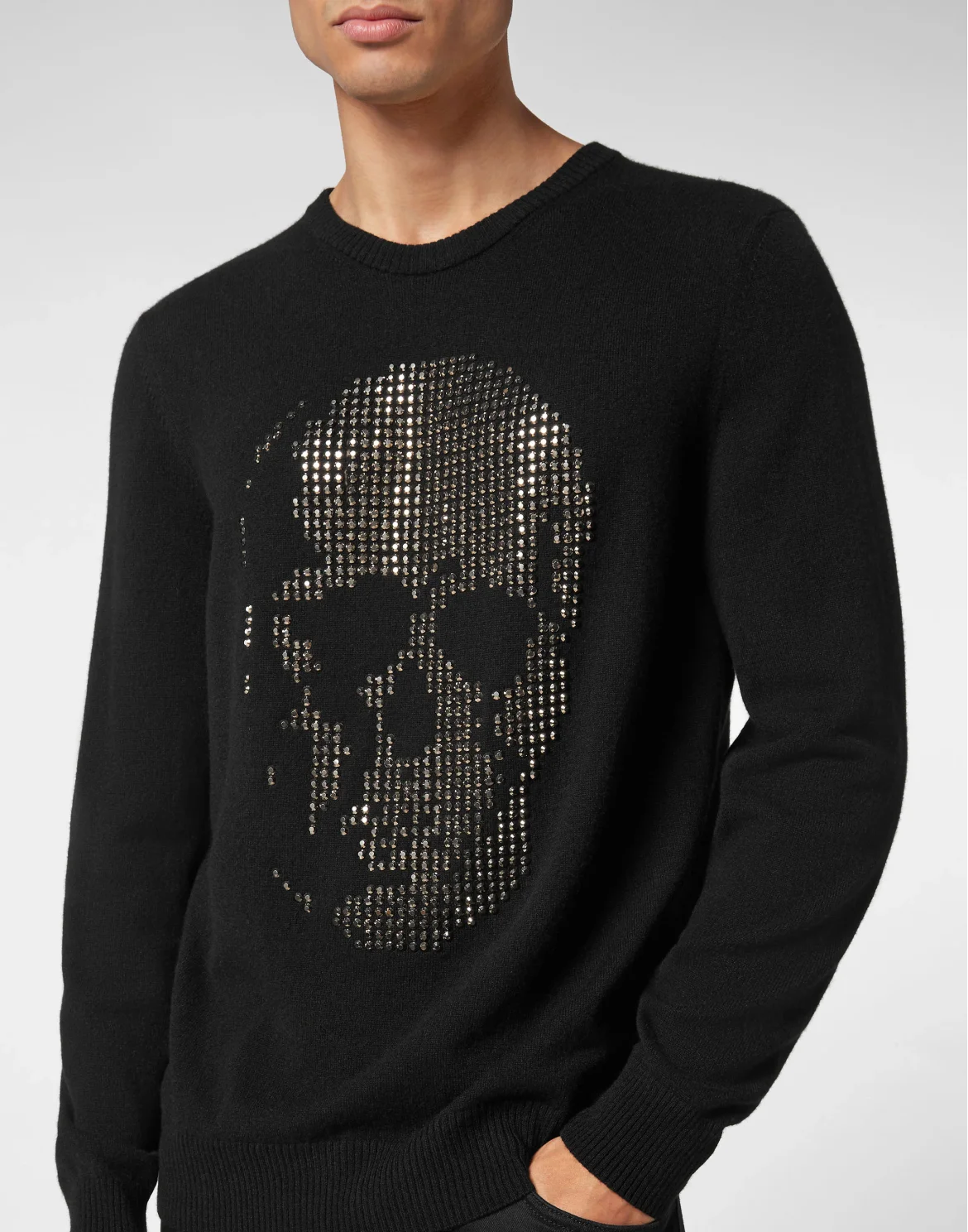 Cashmere Pullover Round Neck LS Skull strass, цвет: Черный