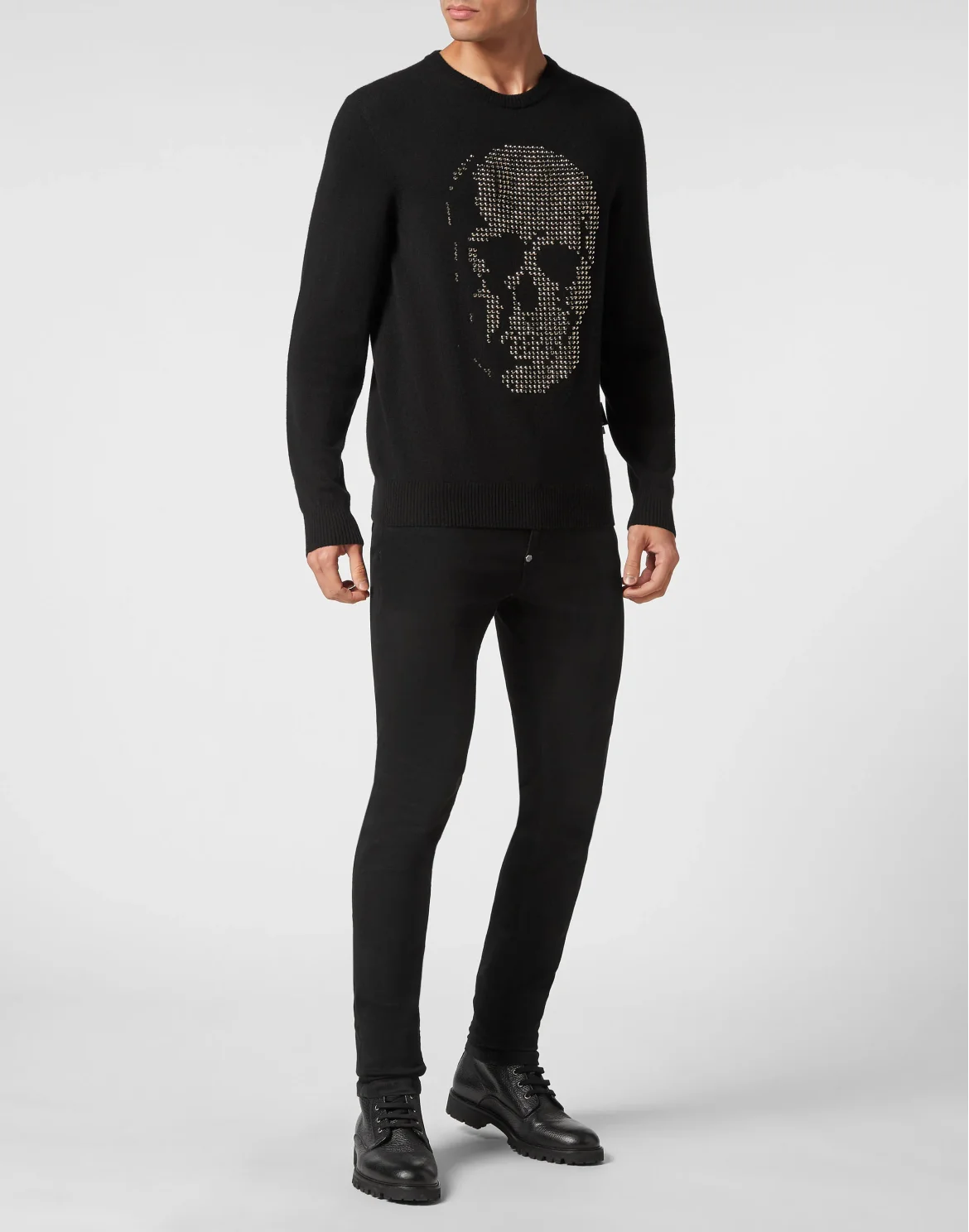 Cashmere Pullover Round Neck LS Skull strass, цвет: Черный