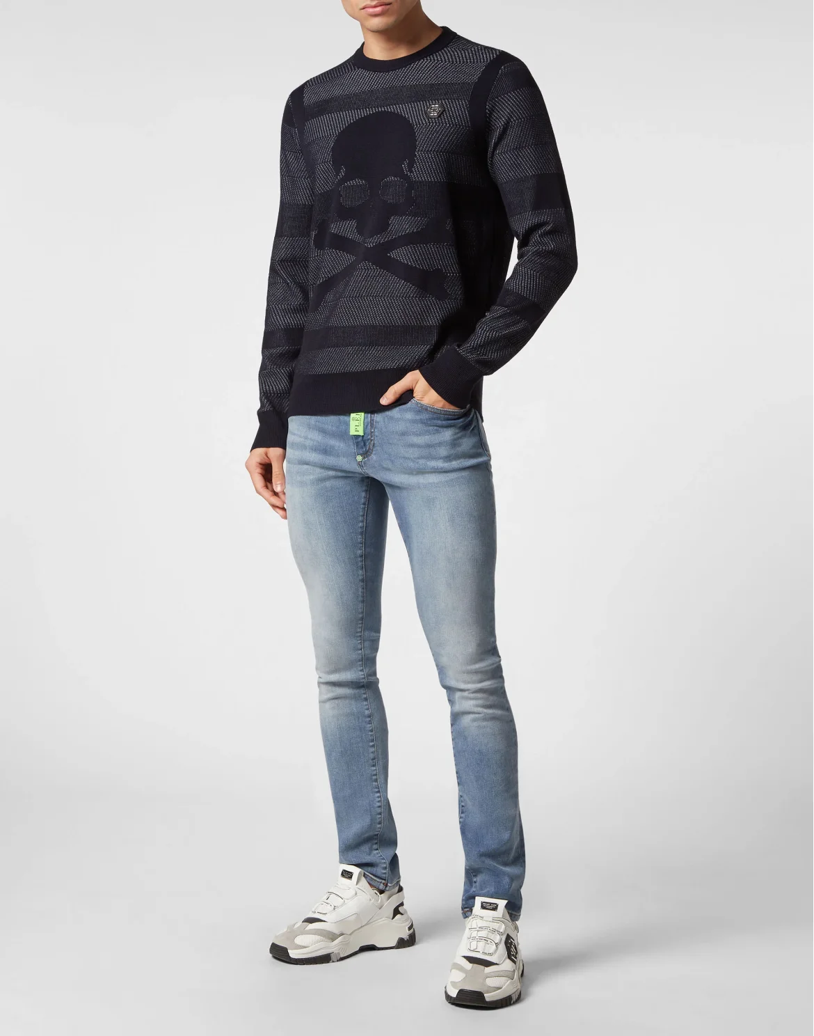 Wool/Silk Pullover Round Neck  LS Skull&Bones, цвет: Синий