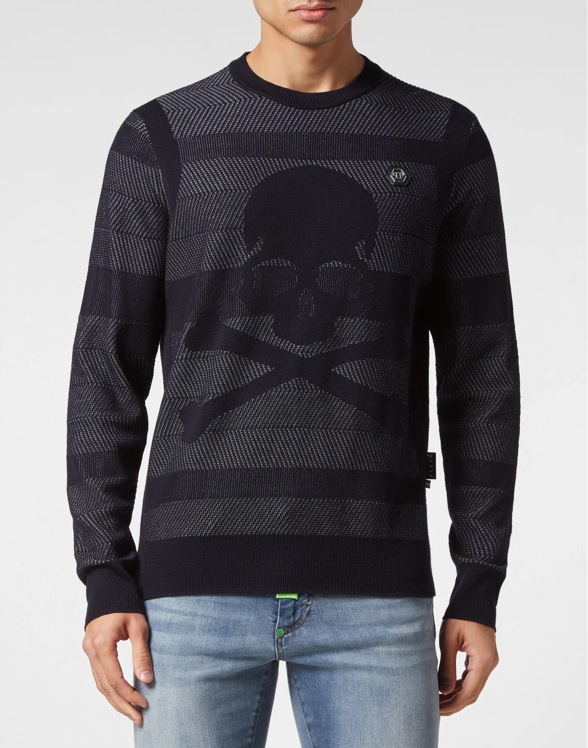 Wool/Silk Pullover Round Neck  LS Skull&Bones, цвет: Синий