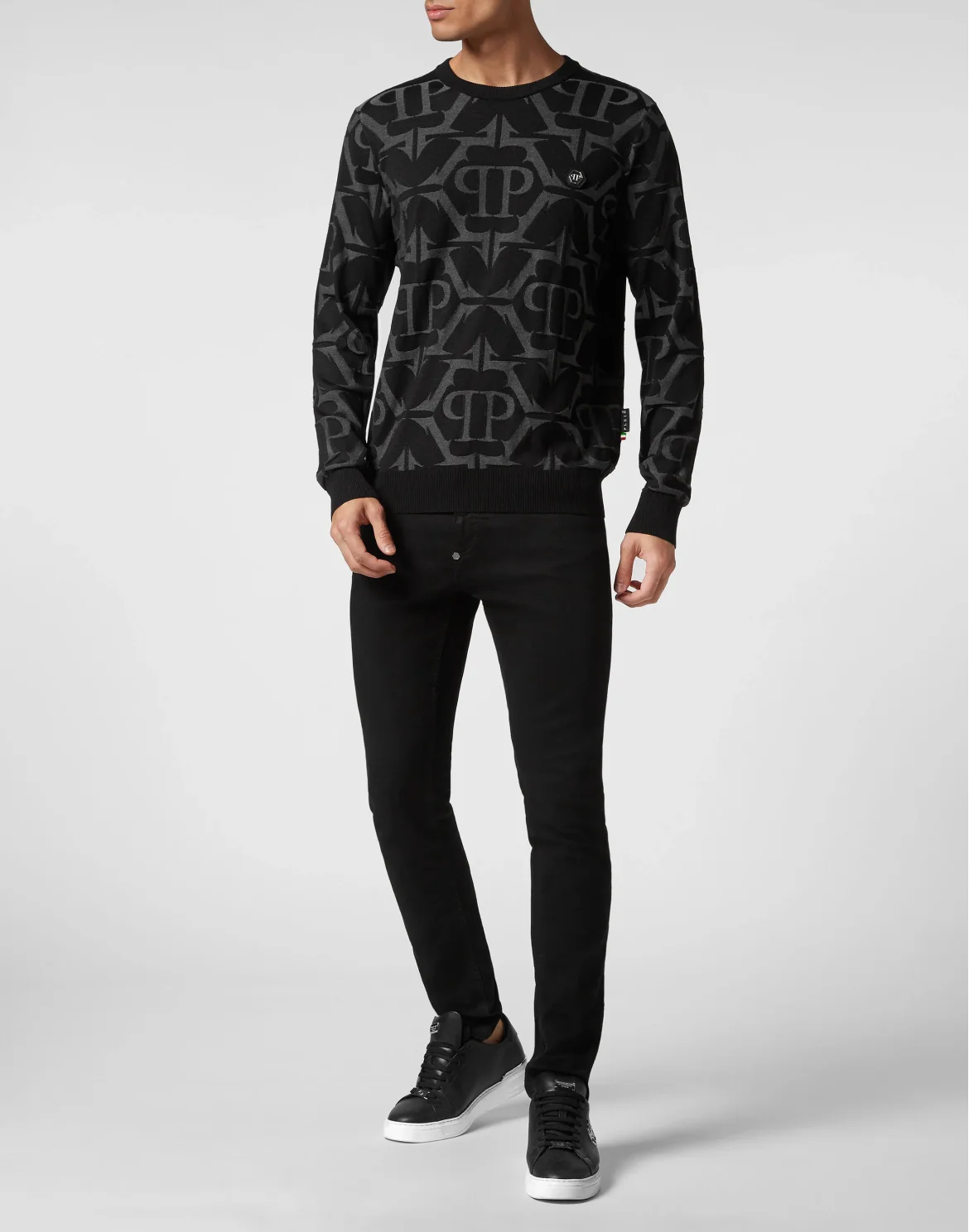 Wool and Silk Pullover Round Neck LS Chrome, цвет: Черный
