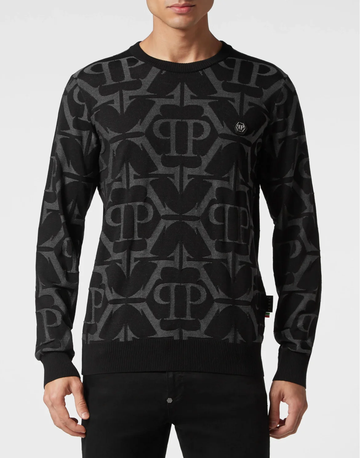 Wool and Silk Pullover Round Neck LS Chrome, цвет: Черный