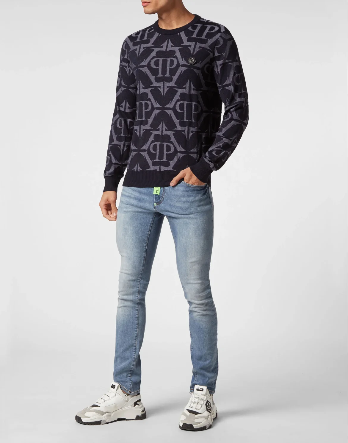 Wool and Silk Pullover Round Neck LS Chrome, цвет: Синий