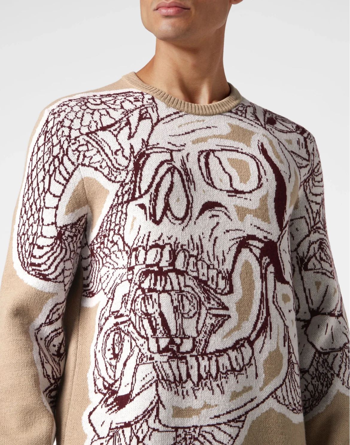 Lambswool Pullover Round Neck LS Skull, цвет: Бежевый