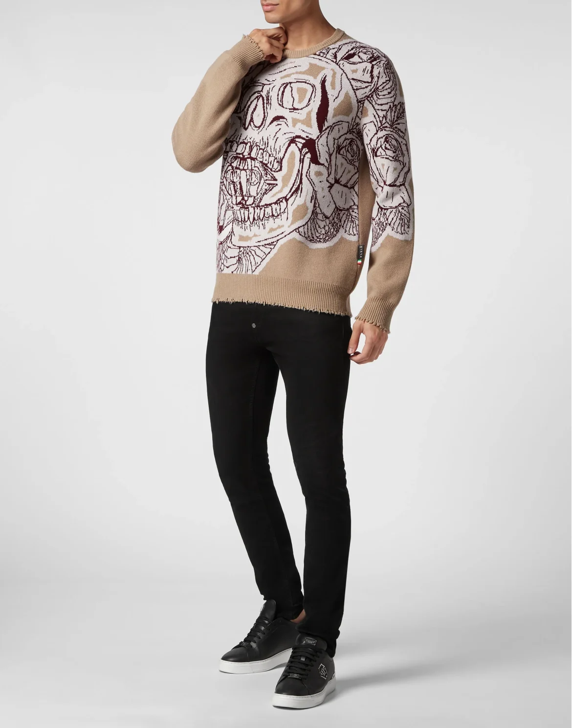 Lambswool Pullover Round Neck LS Skull, цвет: Бежевый