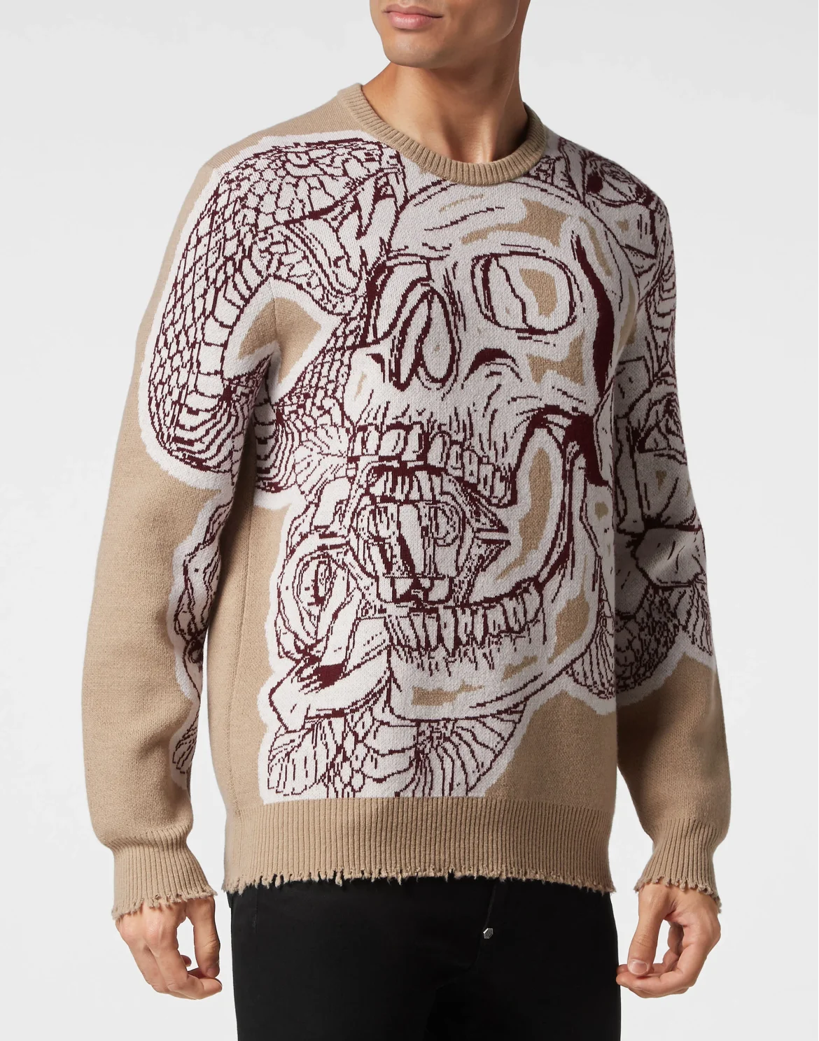 Lambswool Pullover Round Neck LS Skull, цвет: Бежевый