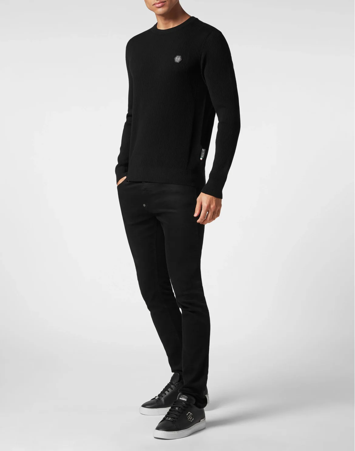 Merino Wool Pullover Round Neck LS Skull&Bones, цвет: Черный