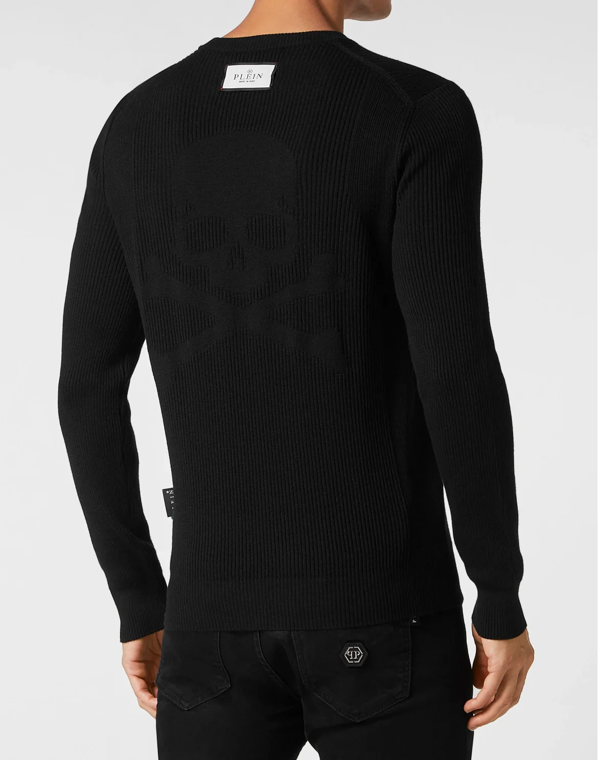 Merino Wool Pullover Round Neck LS Skull&Bones, цвет: Черный