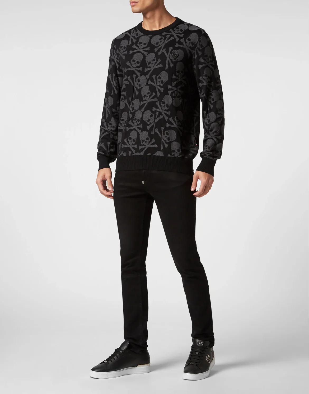 Wool and Silk Pullover Round Neck LS Skull&Bones, цвет: Черный