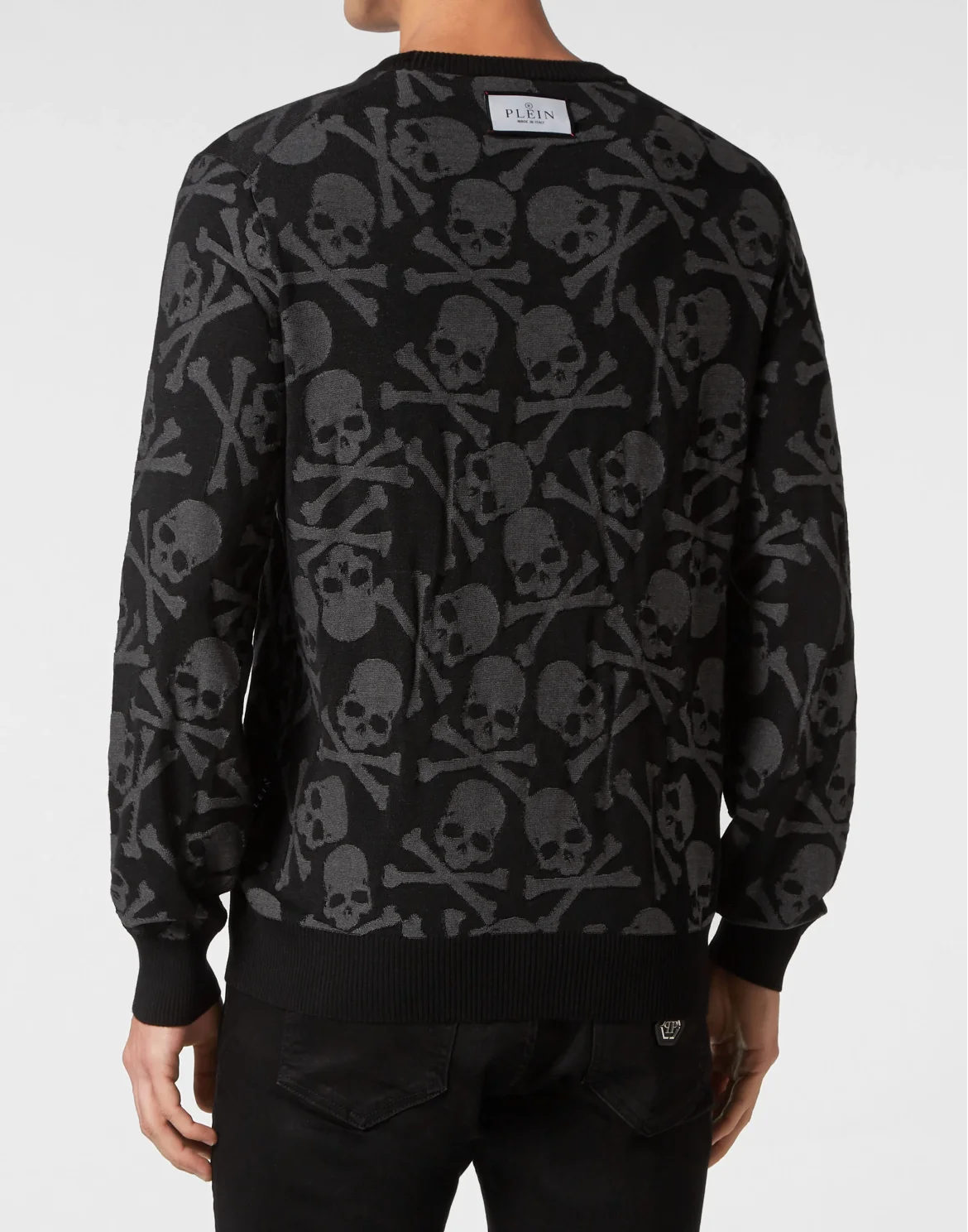 Wool and Silk Pullover Round Neck LS Skull&Bones, цвет: Черный