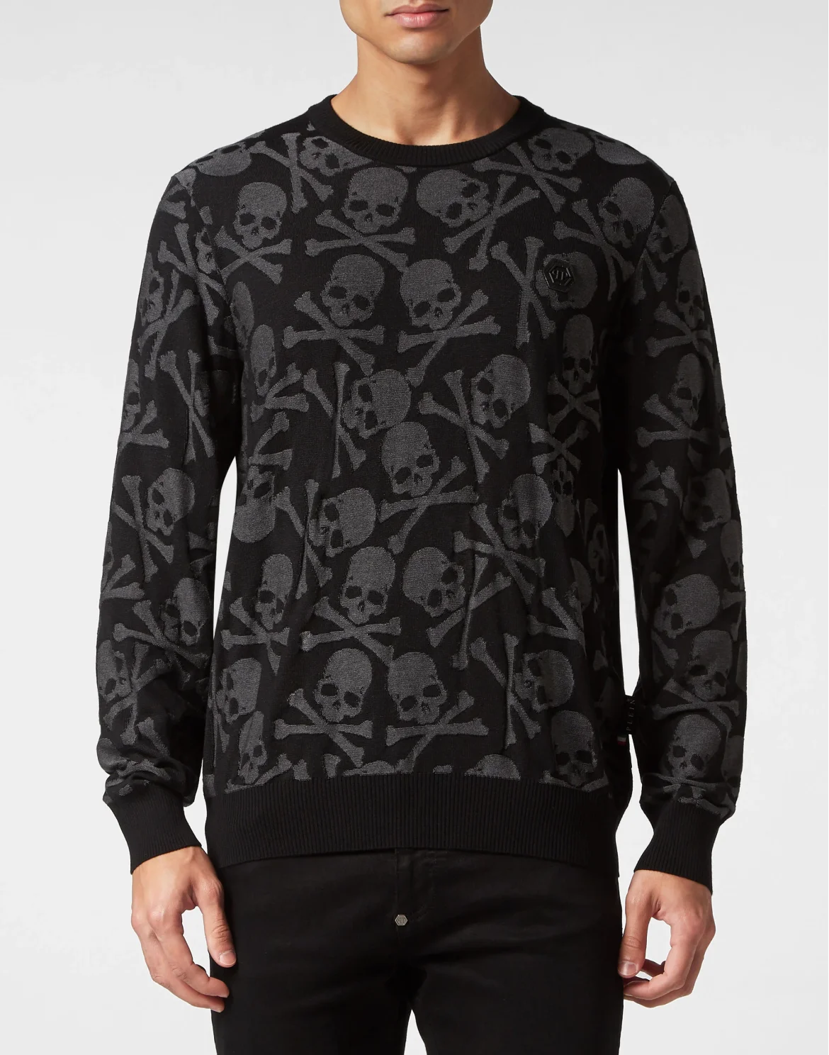 Wool and Silk Pullover Round Neck LS Skull&Bones, цвет: Черный