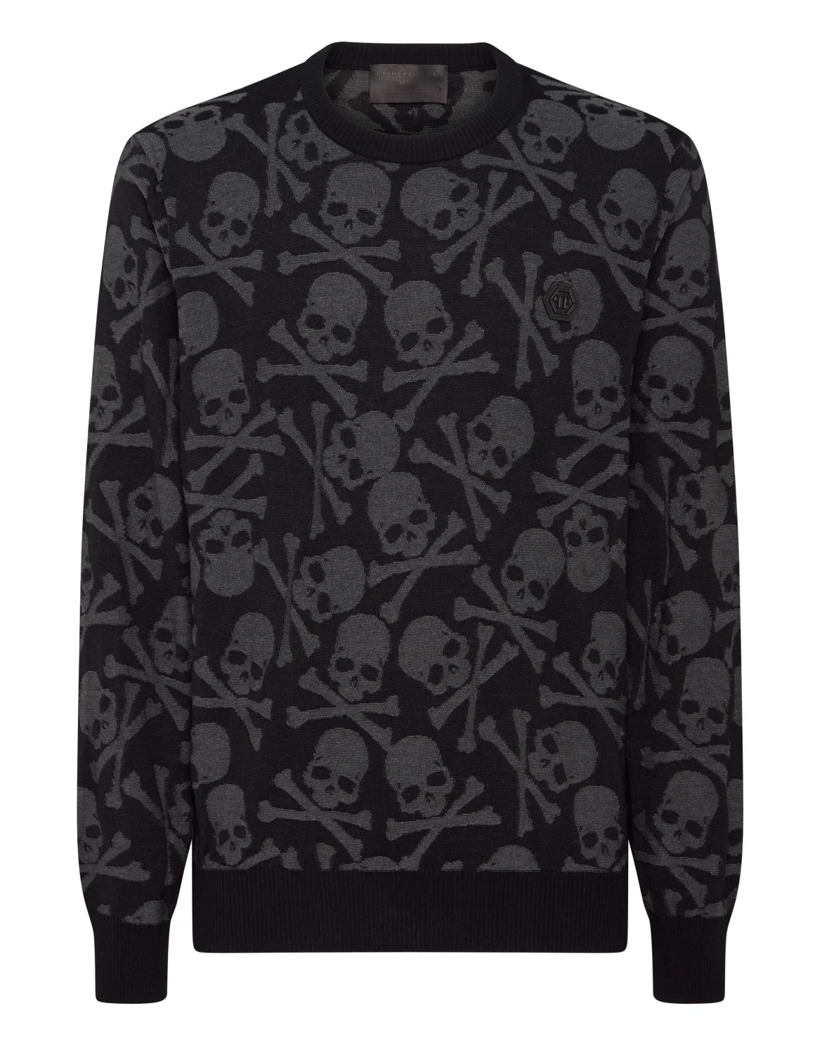 Wool and Silk Pullover Round Neck LS Skull&Bones, цвет: Черный