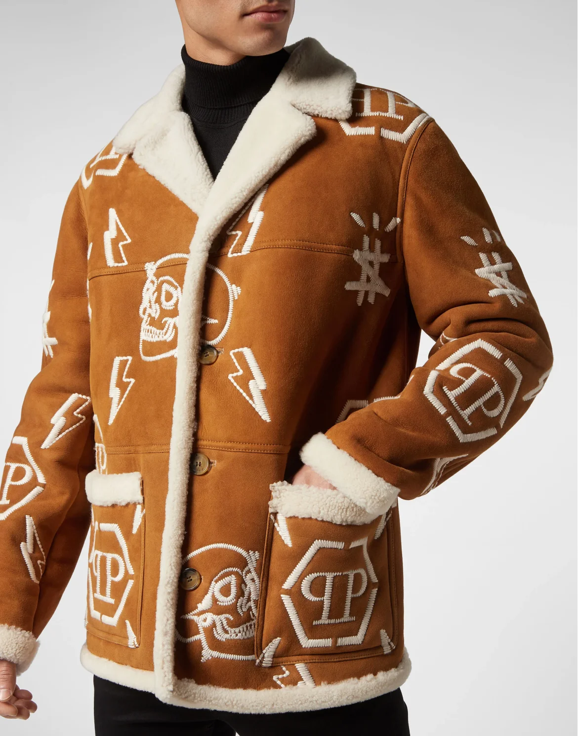 Shearling Long Coat Monogram, цвет: Бежевый
