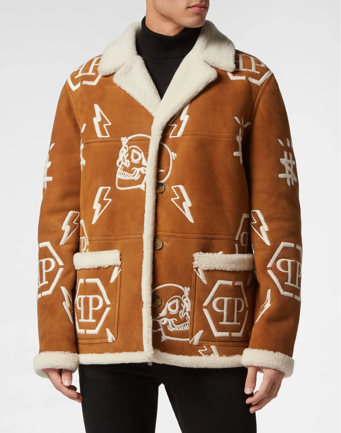 Shearling Long Coat Monogram, цвет: Бежевый