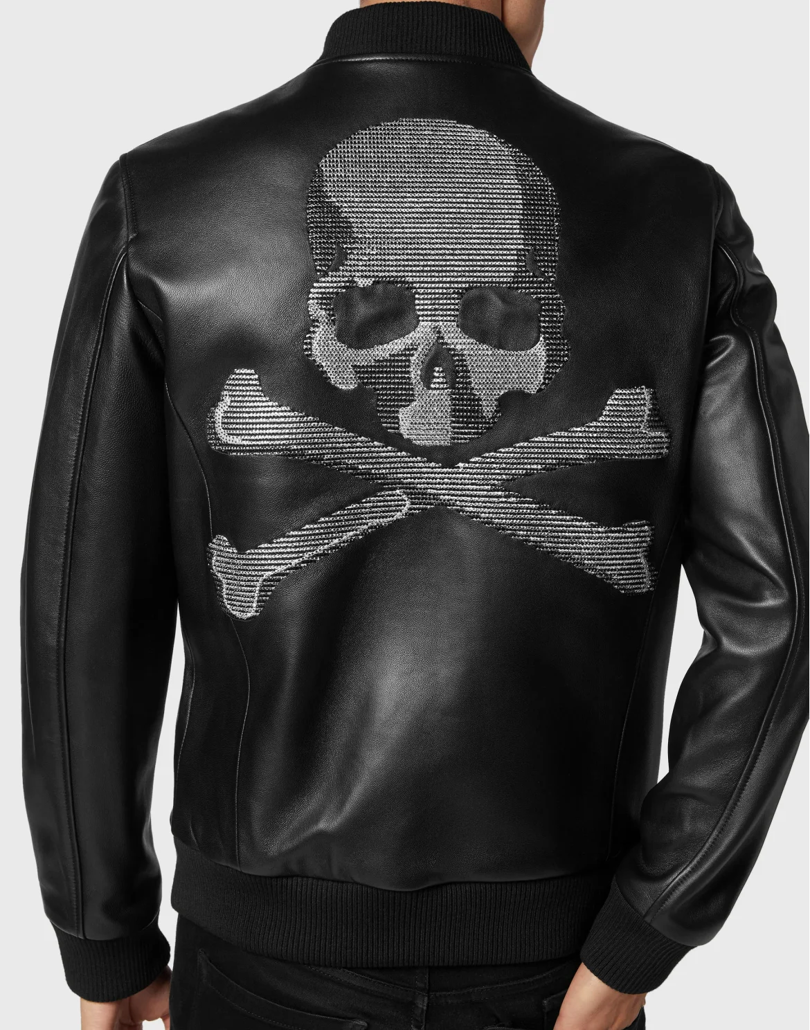 Leather Bomber with Crystals Skull&Bones, цвет: Черный