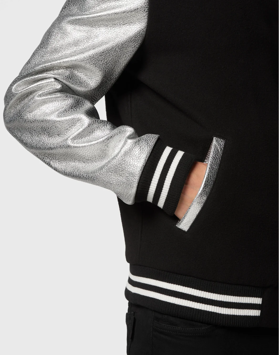 Wool and Leather Bomber, цвет: Черный
