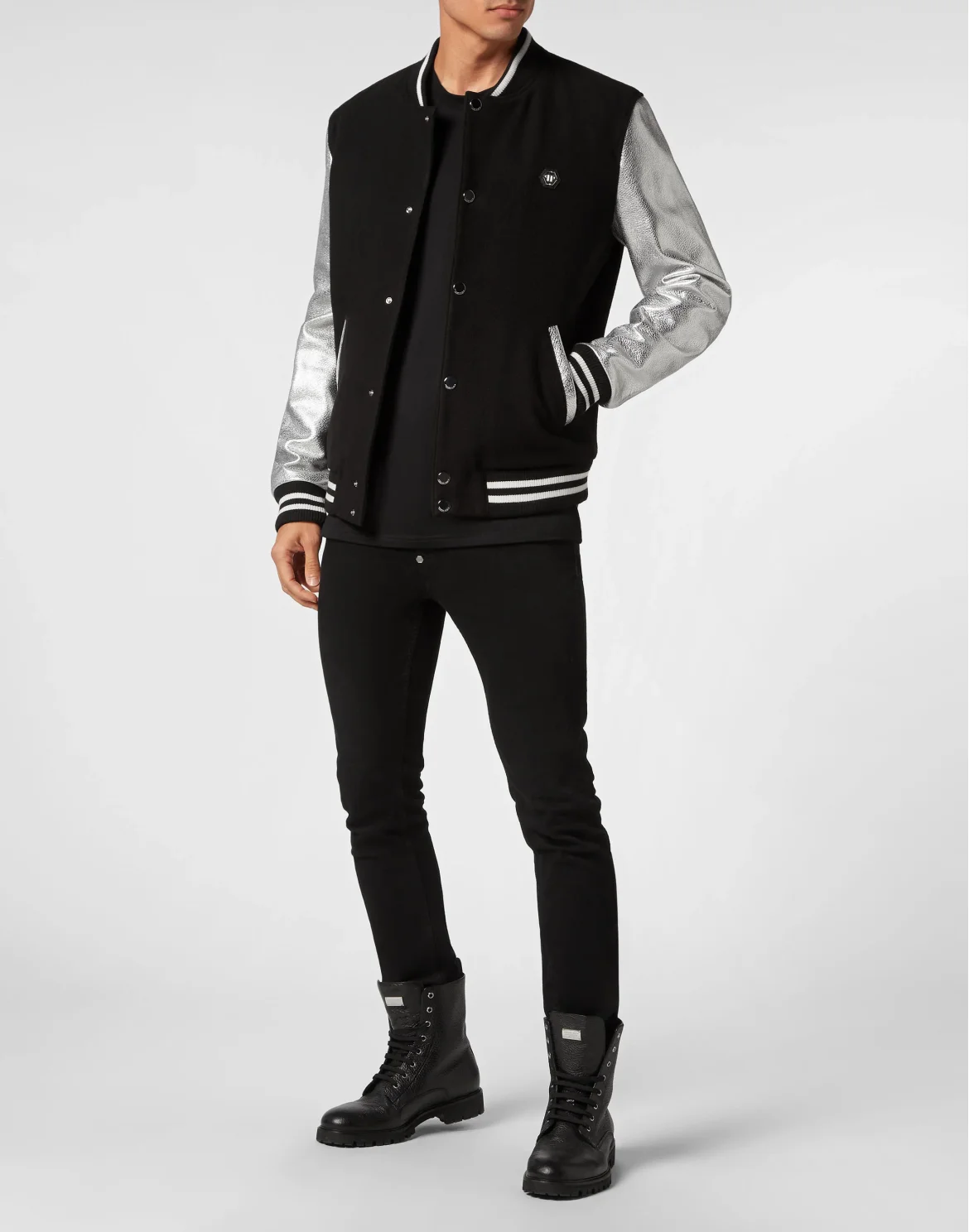 Wool and Leather Bomber, цвет: Черный