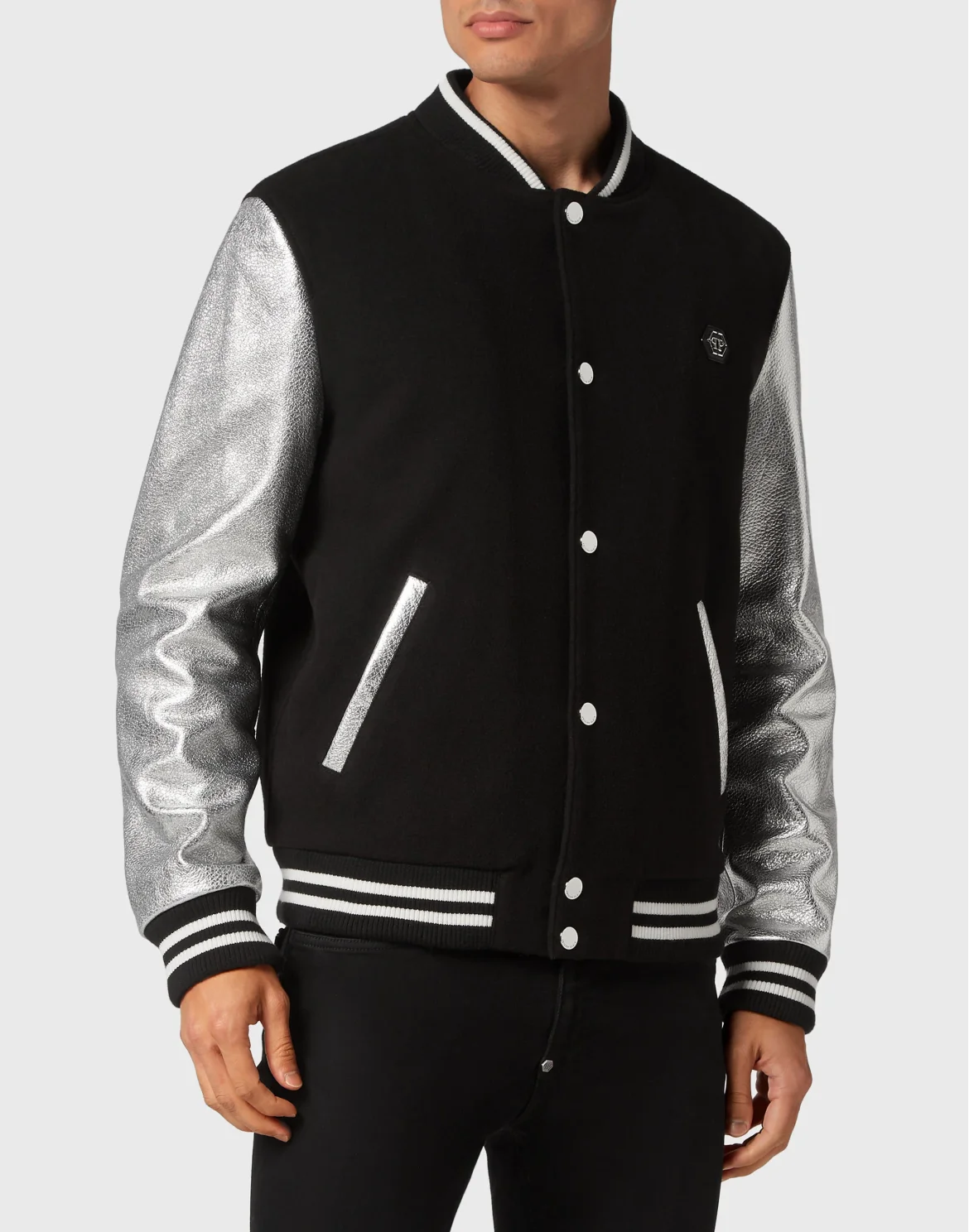 Wool and Leather Bomber, цвет: Черный