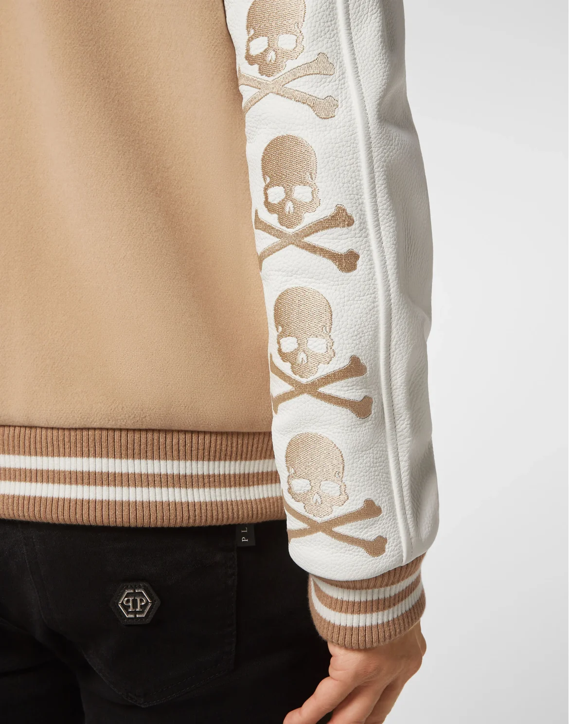 Wool and Leather Bomber Skull & Bones, цвет: Бежевый