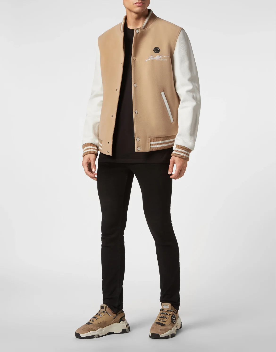 Wool and Leather Bomber Skull & Bones, цвет: Бежевый