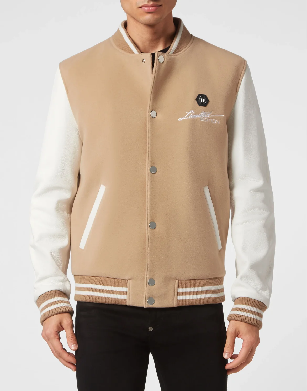 Wool and Leather Bomber Skull & Bones, цвет: Бежевый
